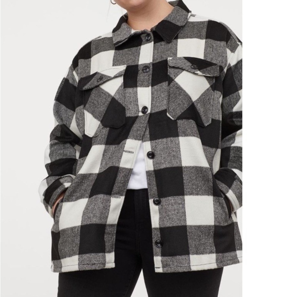 H&M Divided Black & White Checkered  Plaid Jacket Women's XS Pockets Grunge 90s